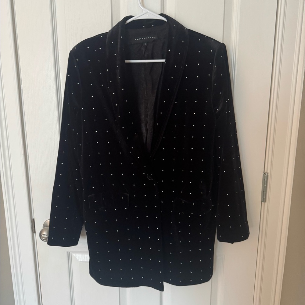 Black Velvety Rhinestone Women's Blazer